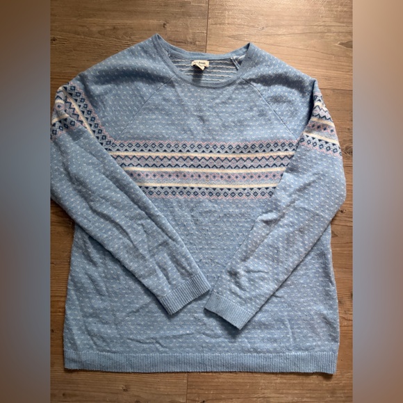 L.L. Bean Sweaters - L.L. Bean Light Blue Fair Isle Crewneck Sweater